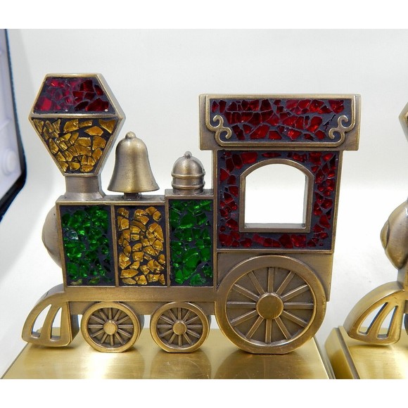 Christmas Stocking Holder Train Glass Mosaic Hanger Brushed Bronze Finish Pair - Picture 7 of 8